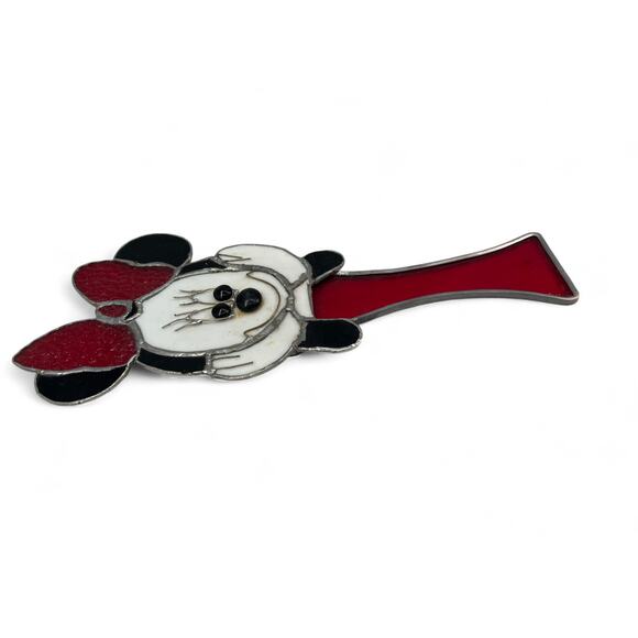 Vintage Handmade Minnie Mouse Stained Glass Hand Mirror Decor Disney Leaded 12" - Picture 3 of 5